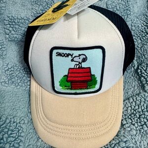Peter Grimm Beige Bill White Front Black Mesh Snoopy Patch Hat